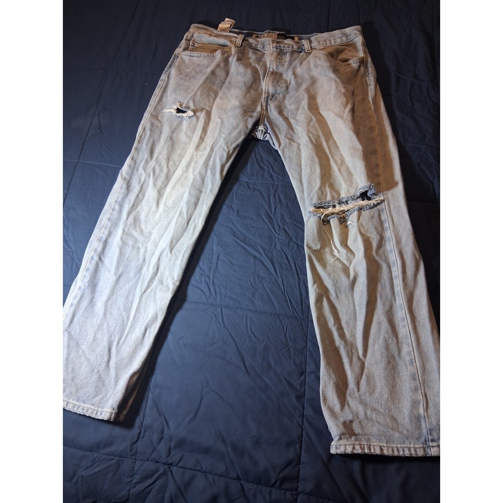 Levis Silver Tab Mens 38x30 Straight Jeans Light Wash Denim Classic Fit Distress